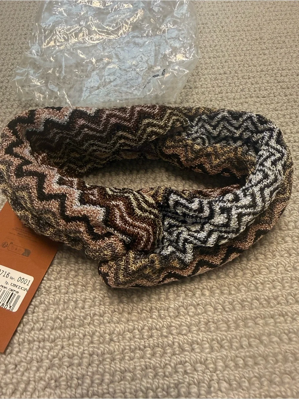Missoni Metallic Zigzag Knit Hair headband in Multi-Tone Bronze and Silver